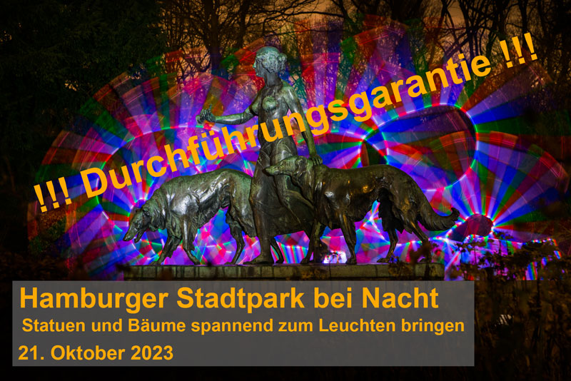 Fototour Statuen im hamburger Stadtpark bei Nacht, 21. Oktober 2023